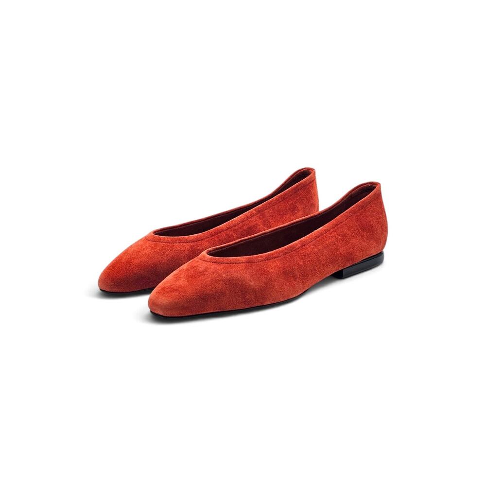 Loro Piana Primula Suede Tart Red Ballet Flats EU 37 US 7 Women - NWOB $1185